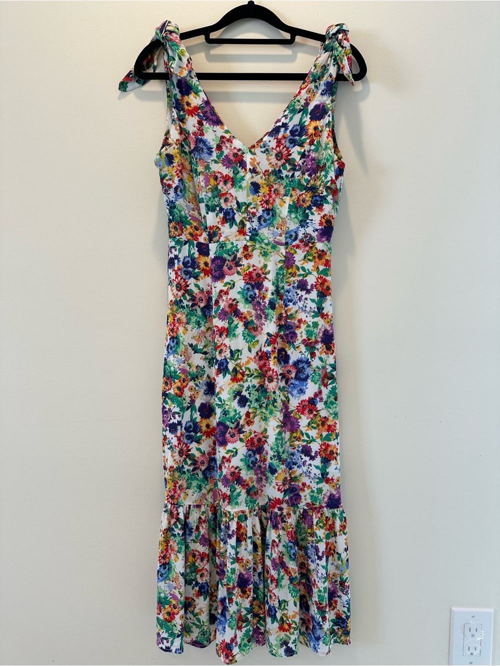 Vici Floral Tie-Shoulder Midi Dress - White Multi